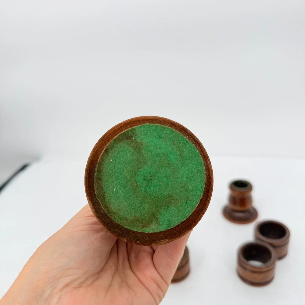 Carved Wood Candlestick Removable Napkin Ring Set Vintage‎ MCM Table Decor Brown